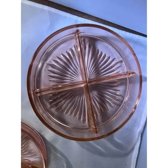 Vintage Pink Depression Glass- set of 2 divided relish dishes - Picture 5 of 9